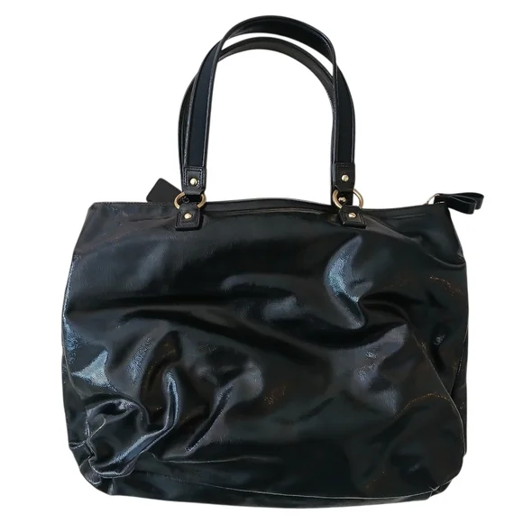 COACH Poppy Daisy Liquid Glass Tote High Shine Patent Leather 17x12 Y2K Style - Picture 2 of 9
